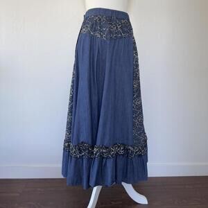Vintage Western Denim Maxi Skirt
